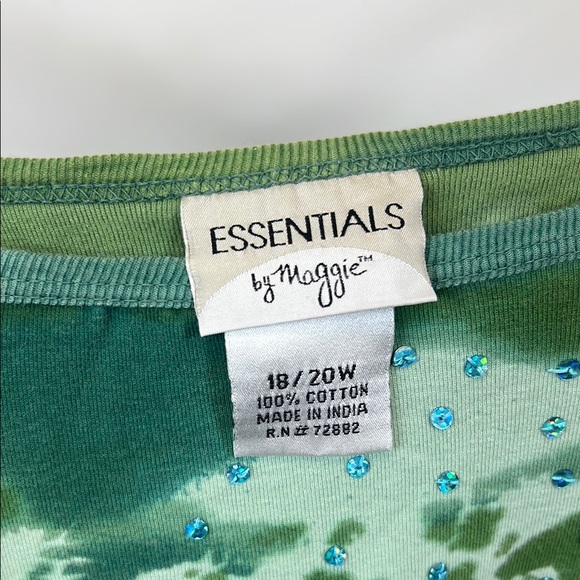 Essentials by Maggie Y2K Green T-shirt with Panda Sequin & Blue Stones 18/20W - Picture 3 of 12